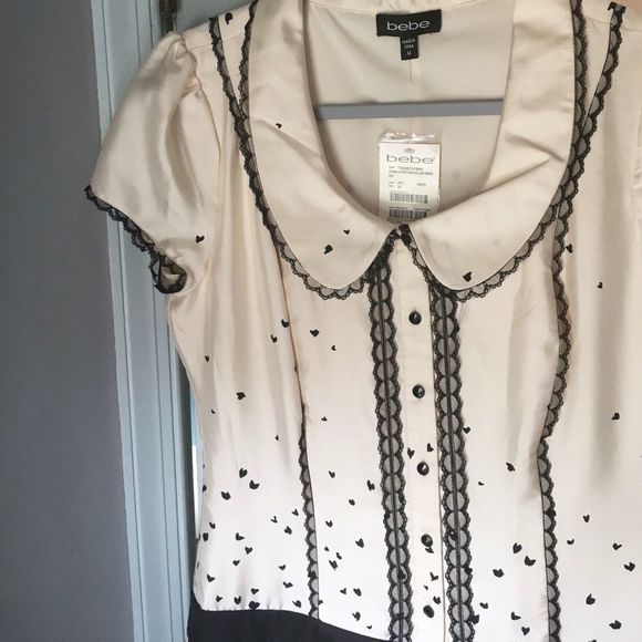 NWT $129 bebe | Silk | Franki | Peter Pan Collar Hearts Dress | Size M - Picture 6 of 16